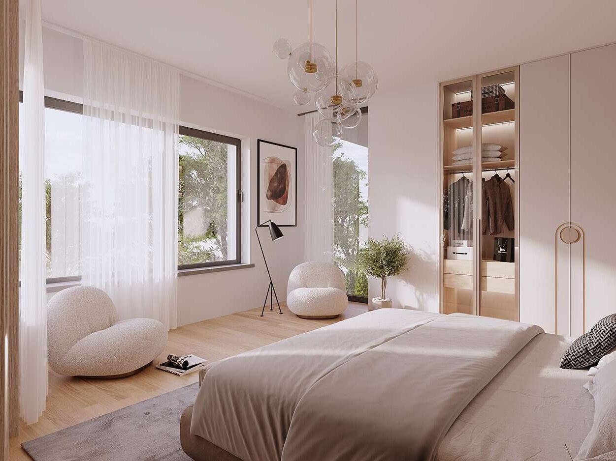 Bedroom with sliding doors render
