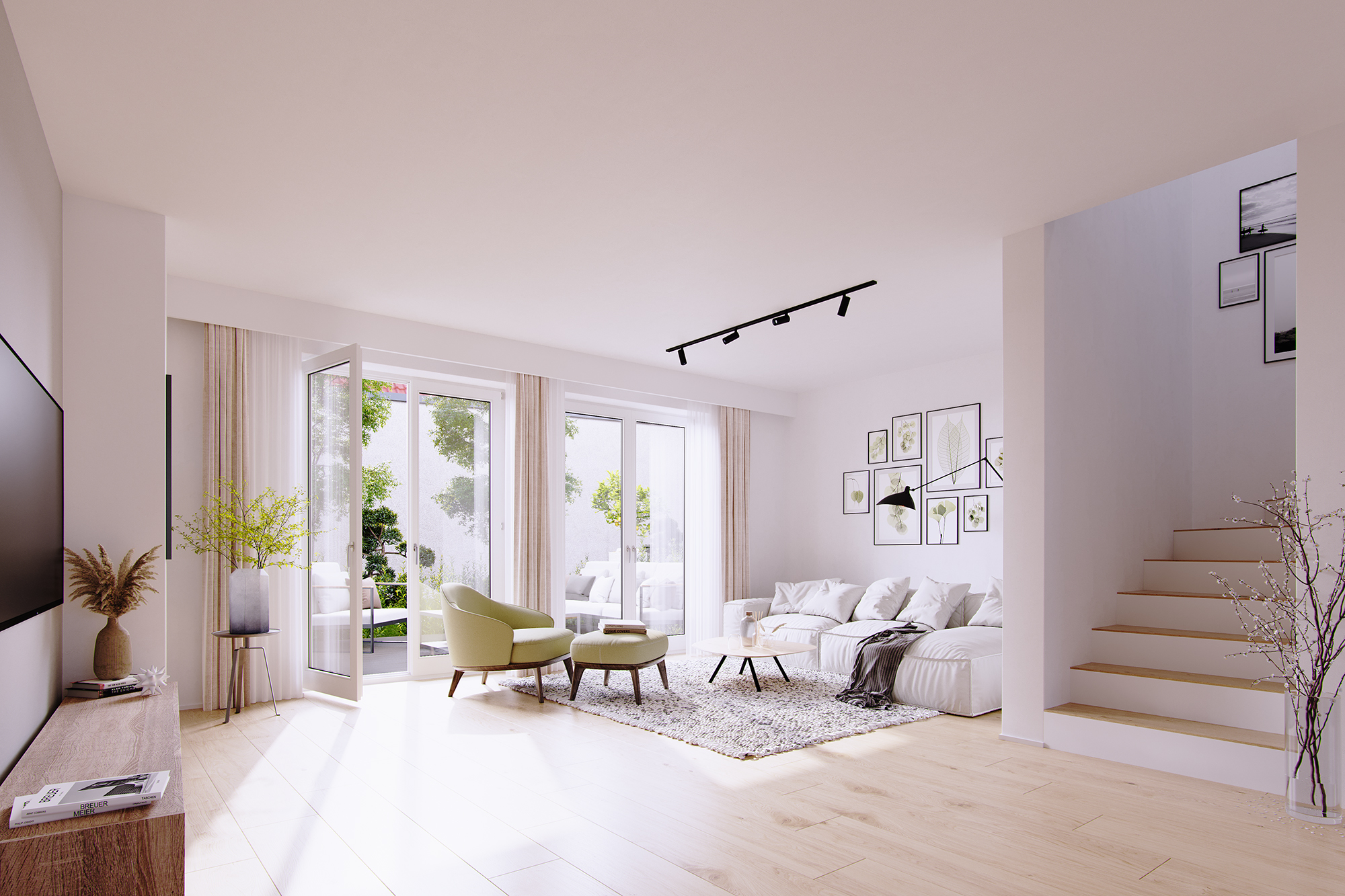 Bright living room render