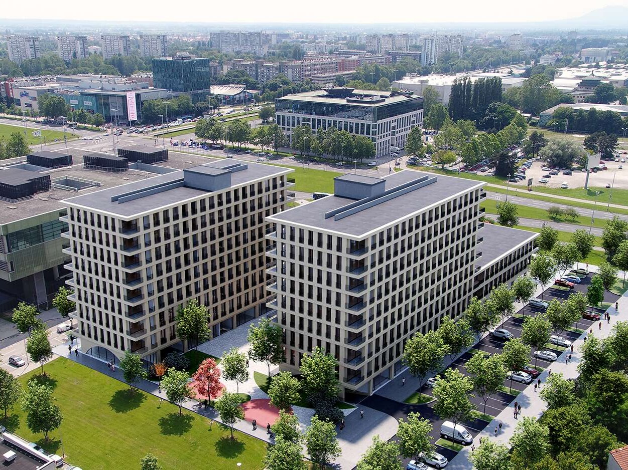 Commercial complex aerial render