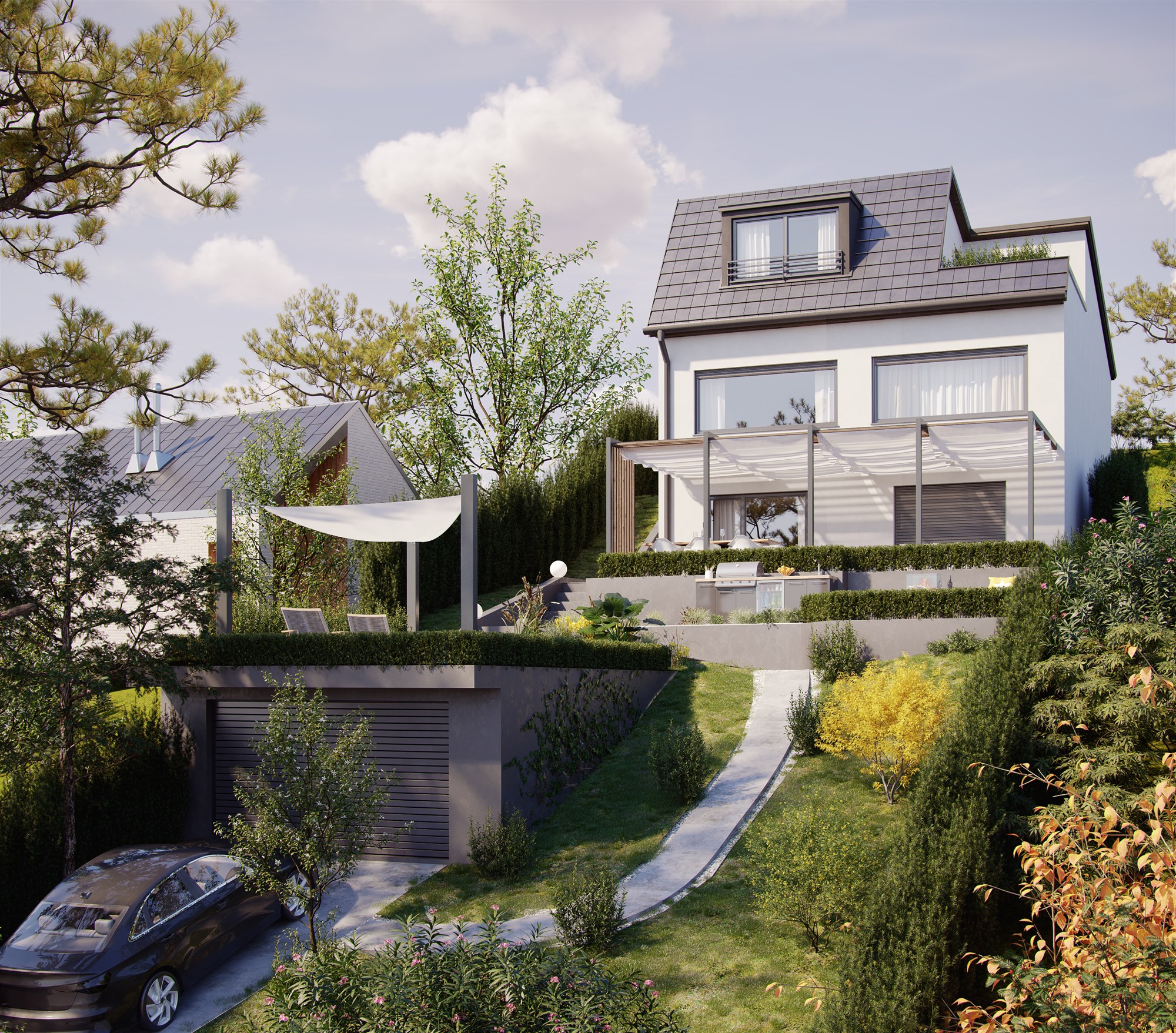 Modern house with garden render