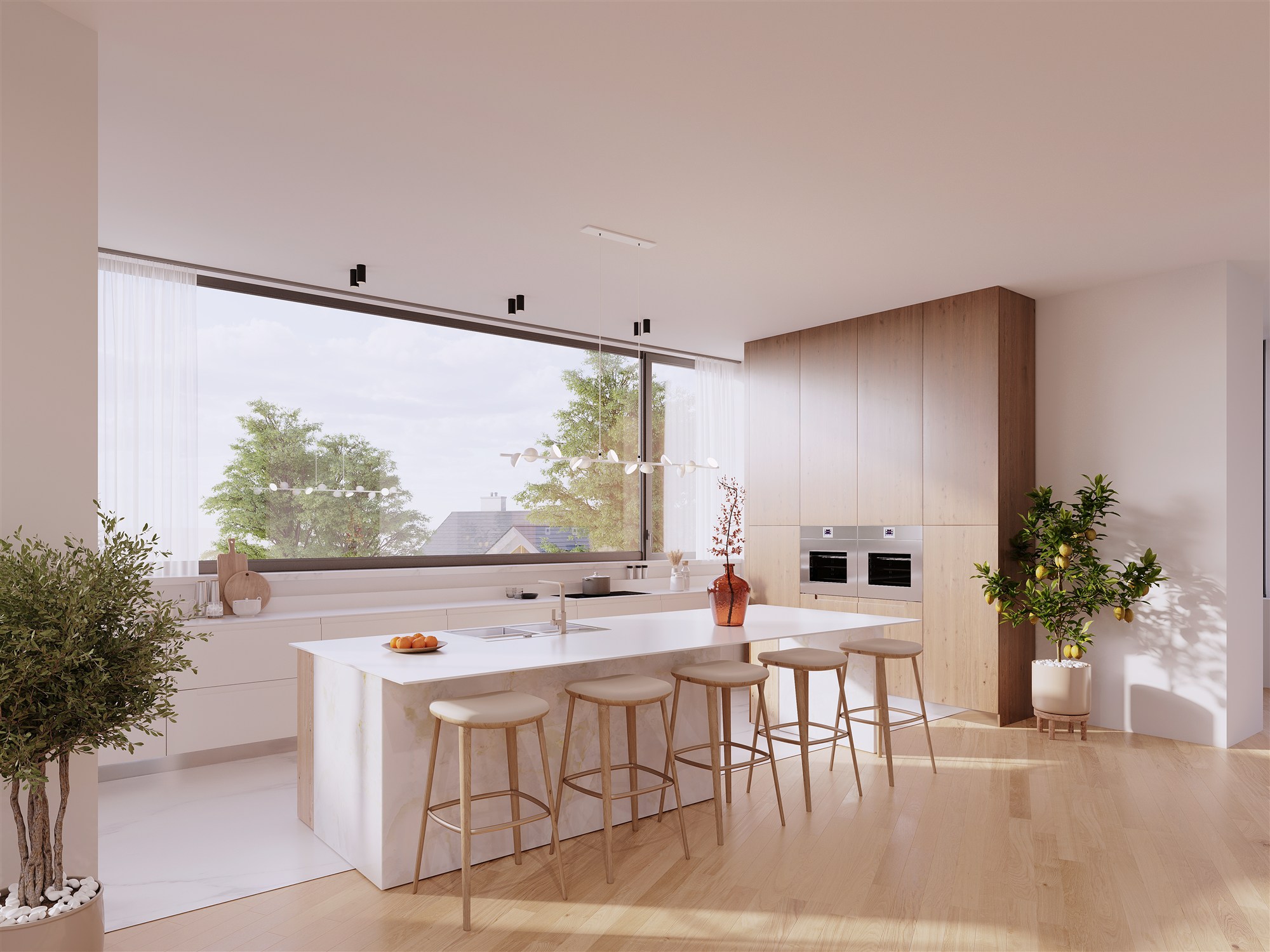 Kitchen with marble island render