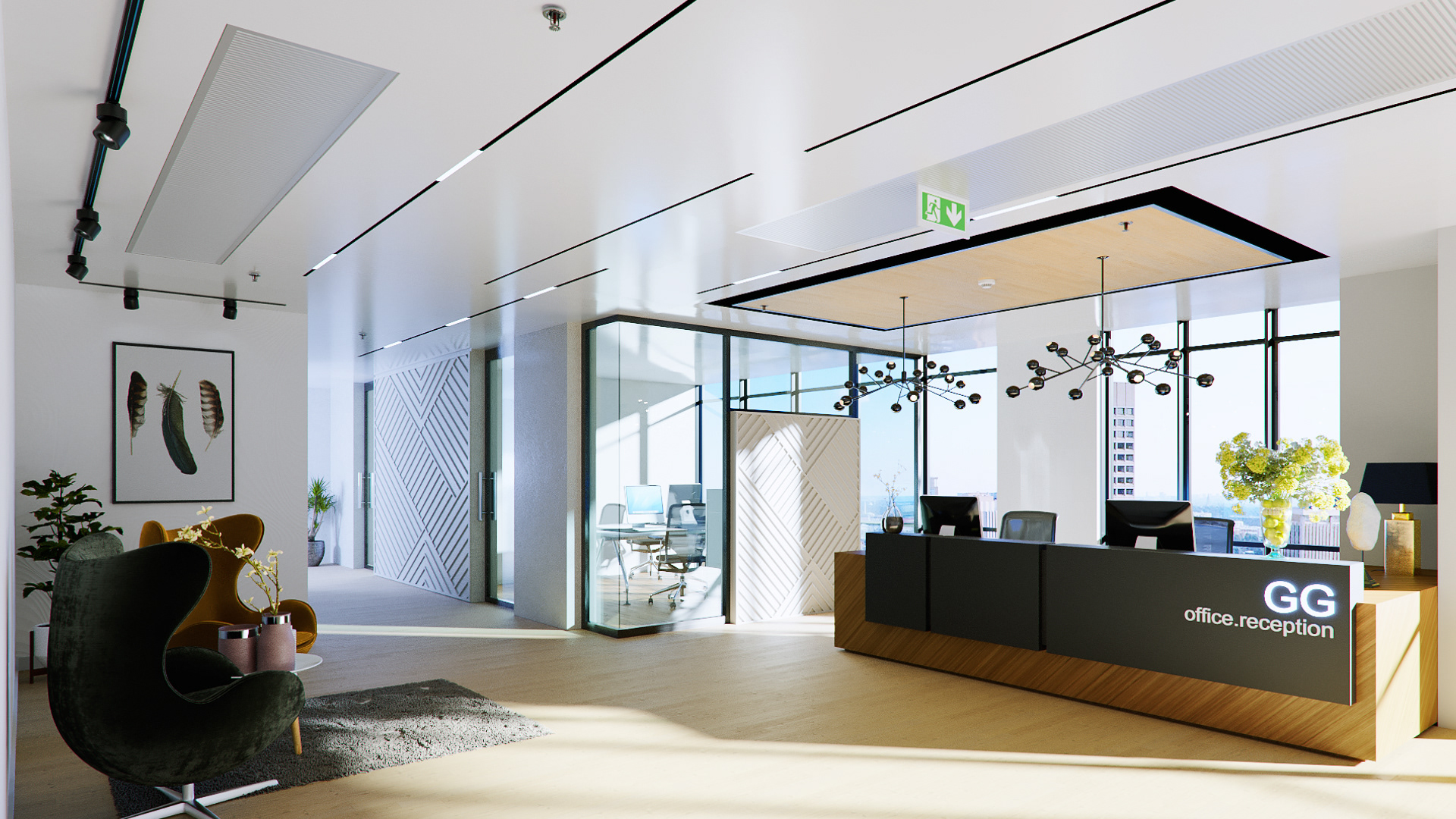 Office reception interior render